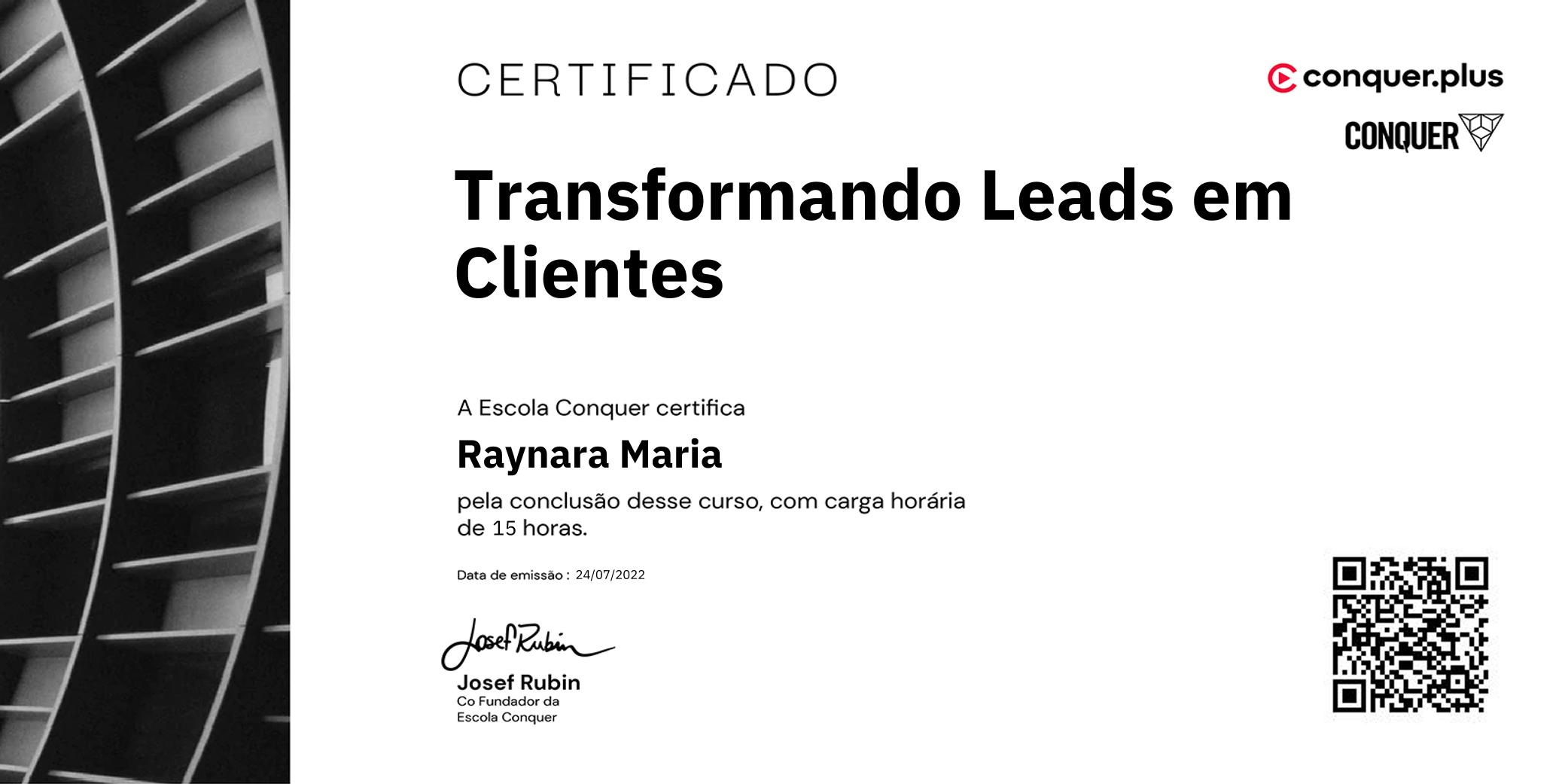 Certificado de Transformando Leads em Clientes
